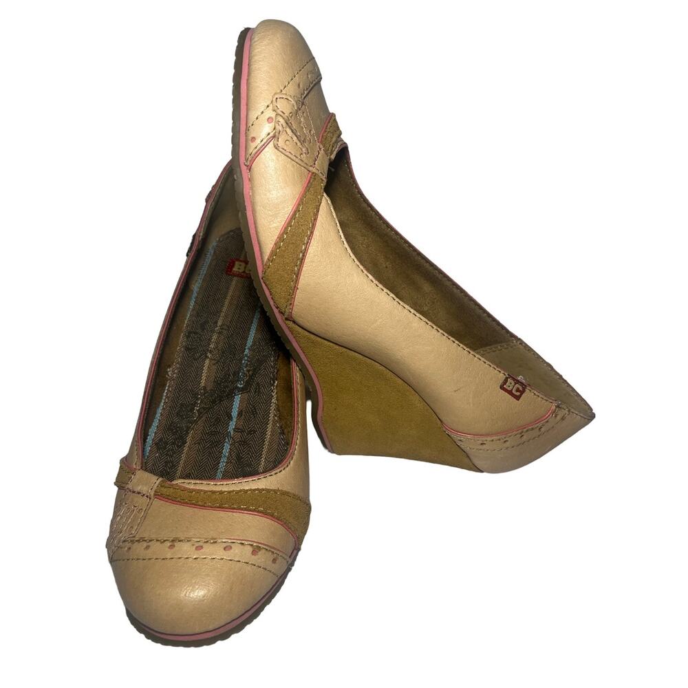Womens Shoes Leather Wedge Wing Tip Brown & Pink Retro Twee Size‎ 8